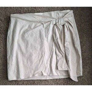 Express Linen Blend Wrap Skirt Size Large Beige Natural Color Side Zip Coastal